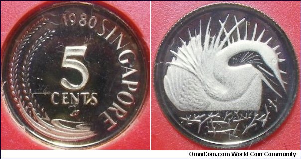 Singapore 1980 5 cents in proof. 