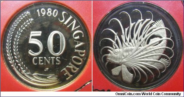 Singapore 1980 50 cents in proof. 
