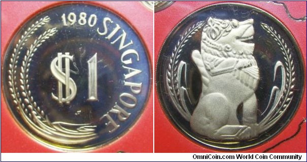 Singapore 1980 1 dollar in proof. 