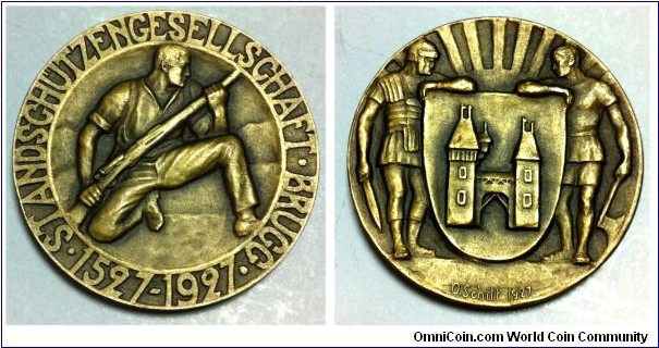 Swiss Aargau Brugg Medal. Bronze 50MM
