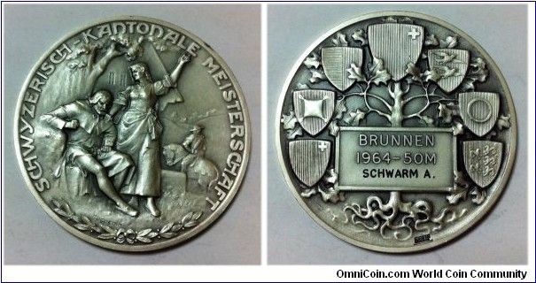 Swiss Buunnen Schwyzerische Kant Meisterschaft Medal. Silver 50MM

