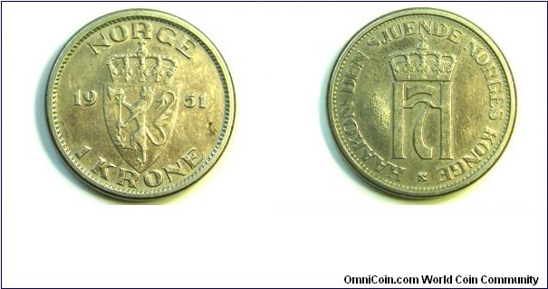 1 Krone

1951

7,00 g
Mintage:3.818900