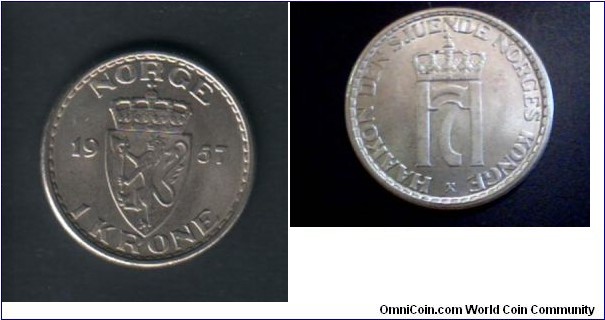 1 Krone
1957
7,00 g

Mintage:7.630.000