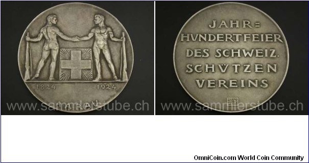 Swiss Aarau Eidgenoessisches Schuetzenfest Medal by Hans Frei/Julius. Silver 50MM
