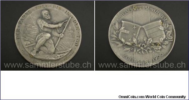 Swiss Zofingen Mitelscheizer Schuetzenfst Medal by Franz Homberg. Silber: 38MM
