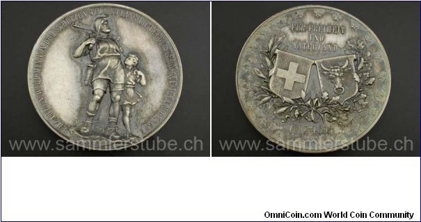Swiss Fur Freiheit & Vaterland Altdorf Tell-Denkmal Medal. Silver: 38 MM.