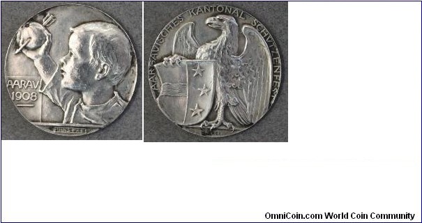 Swiss Aarau Asrgauisches Kantonalschutzenfest Medal by Hans Frei. Silver 28MM. Mintage: 293
