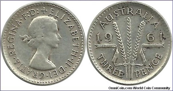 Australia 3 Pence 1961