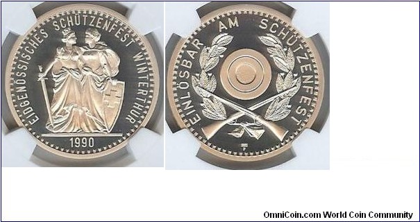 Swiss 50 Francs Winterthur  Shooting Festival Medal. Silver PF67 Ultra Cameo

