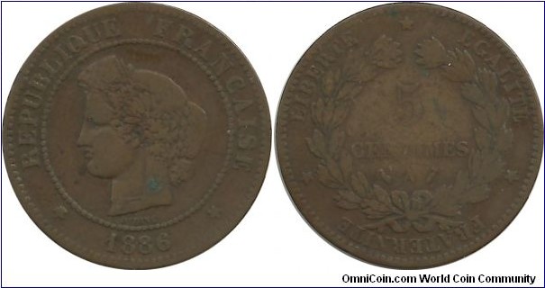 France 5 Centimes 1886A