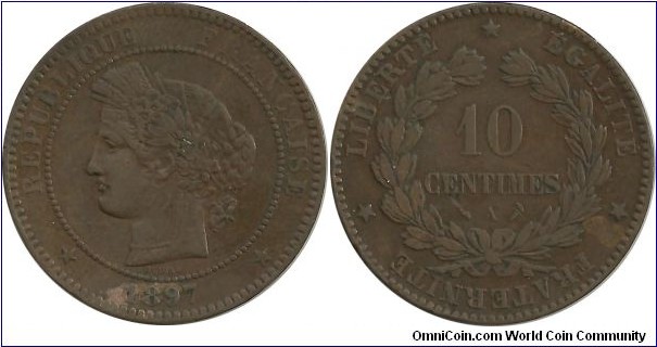 France 10 Centimes 1897