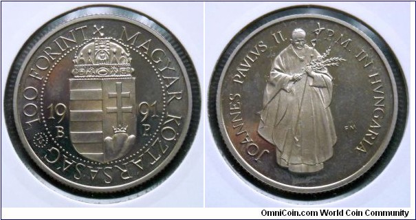100 forint.
1991, Papal Visit.