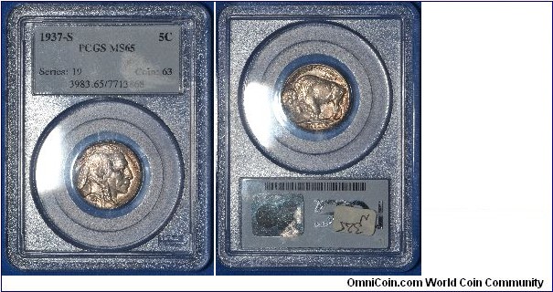 Buffalo Nickel from the San Francisco Mint - certified by PCGS MS65