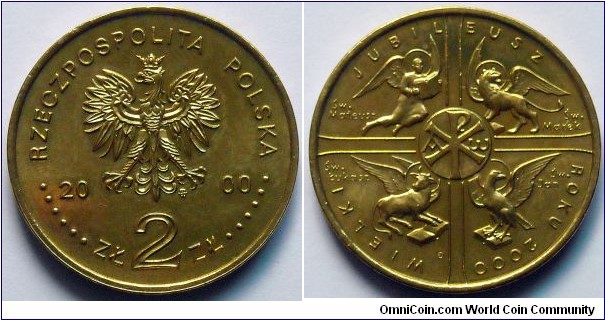 2 zlote.
2000, Jubilee of Year 2000.