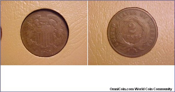 A nice 1867 2-cent piece, a short lived series, but easy to collect!