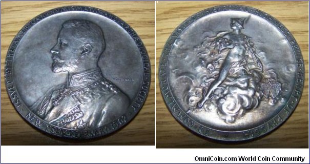 1902 Prince Henry of Prussia Medal by Victor D. Brenner. Silver 69.7 MM./157.2 gm. Mintage 301
Obv. Kaiser's brother facing left in German Admiral's uniform, ANS name and visit dates on cartwheel border. Rev. Mercury in winged helmet on cloud, rim bears visit legend.
