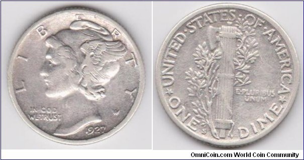 1927S 10C Mercury Dime