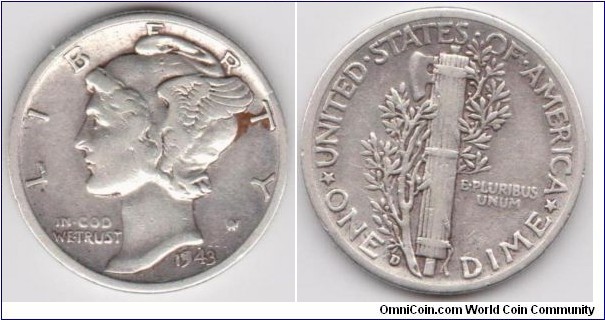 1943D 10C Mercury Dime