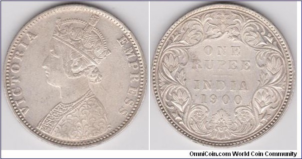 1 Rupee 1900 Victoria Empress British India Silver 