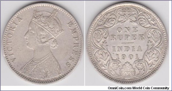 1 Rupee 1901 Victoria Empress British India Silver 