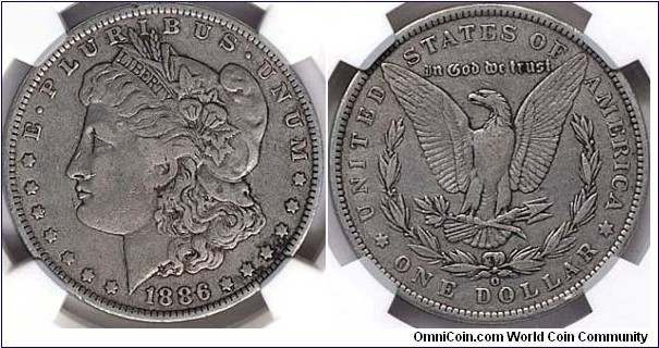 1886 O Morgan Silver Dollar 