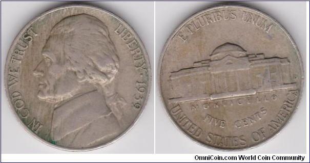 1939 D Jefferson Five Cents