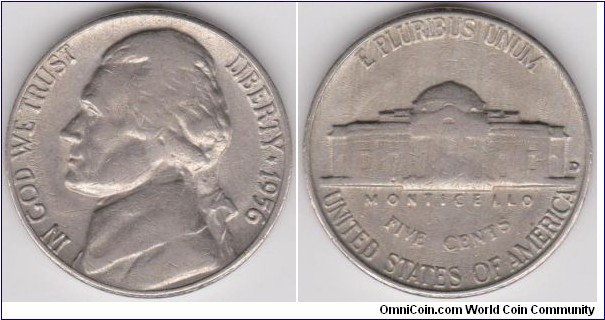 1956 D Jefferson Five Cents