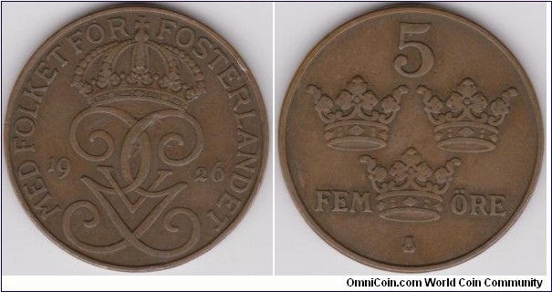 1926 Sweden 5 Öre 