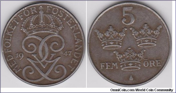 1947 Sweden 5 Öre 