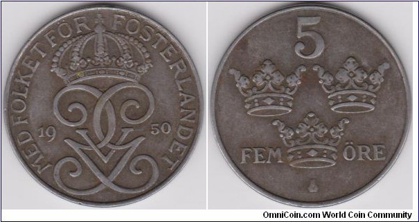 1950 Sweden 5 Öre 