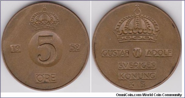 1952 Sweden 5 Öre 