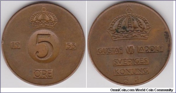 1953 Sweden 5 Öre 