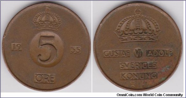 1955 Sweden 5 Öre 