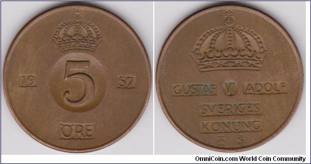 1957 Sweden 5 Öre 