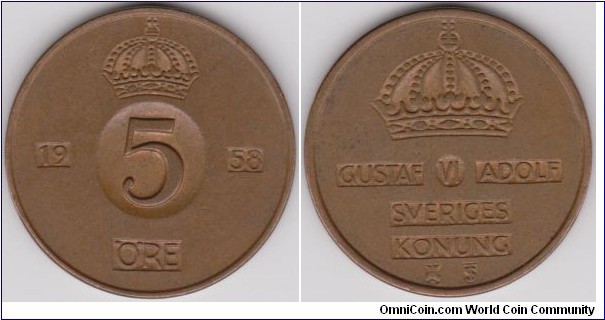 1958 Sweden 5 Öre 