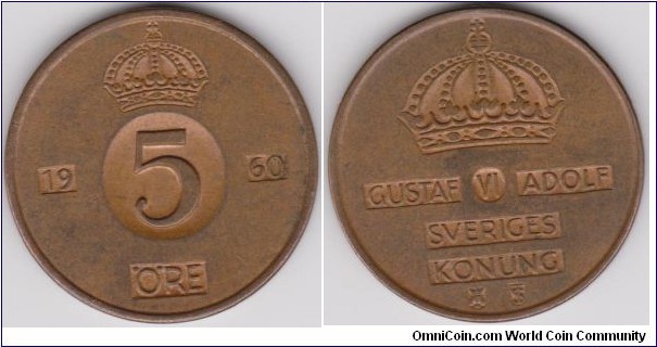 1960 Sweden 5 Öre 