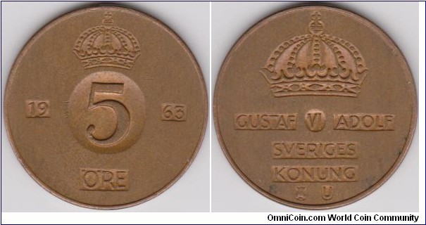 1963 Sweden 5 Öre 