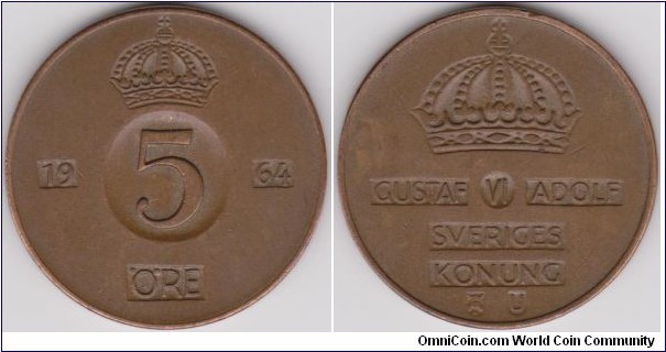 1964 Sweden 5 Öre 
