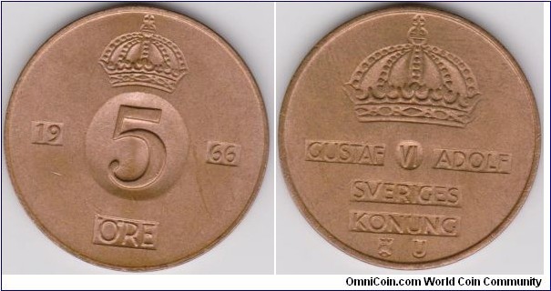 1966 Sweden 5 Öre 