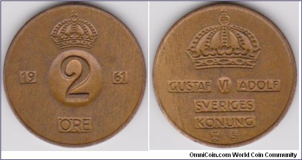 1961 Sweden 2 Öre 