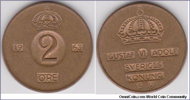 1963 Sweden 2 Öre 