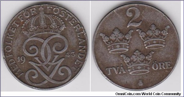 1943 Sweden 2 Öre 