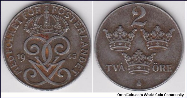 1945 Sweden 2 Öre 