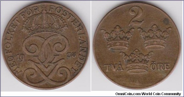 1938 Sweden 2 Öre