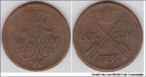 Sweden 1735 1 Öre S.M 