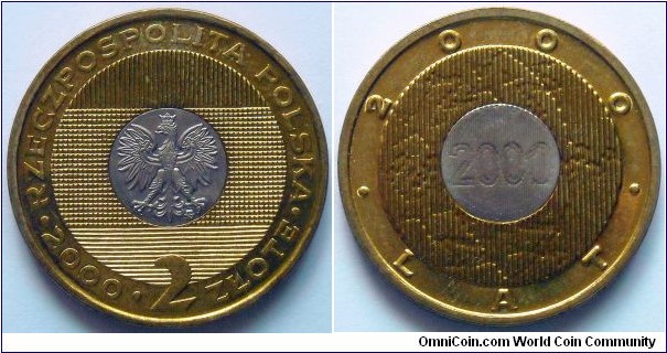 2 zlote.
2000, Bimetal. Millenium