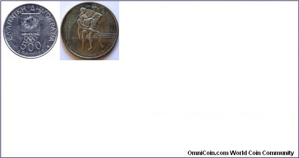 Series of six silver coins 500 Drachmes issued for the Olympic Games in Athens in 2004.Each coin's reverse shows a different Olympic Sport.(UNC)