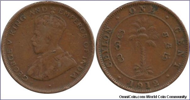 Ceylon-British 1 Cent 1912