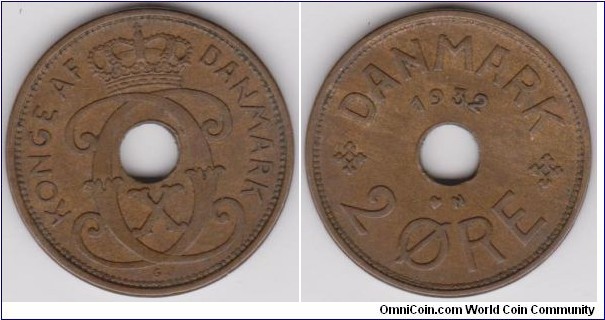 1932 Danmark 2 Öre, No Mint record