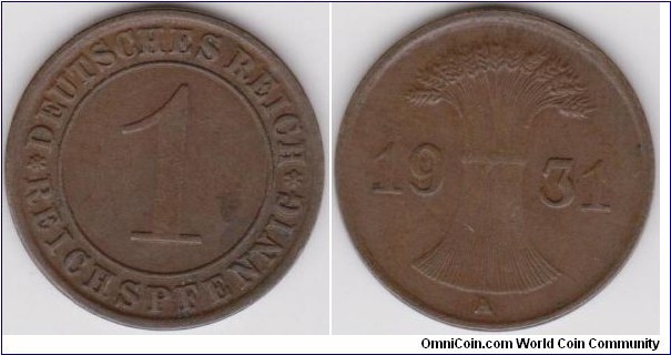 1931 A 1 Reichsphennig 